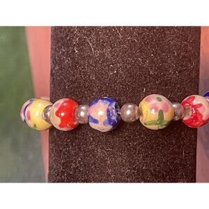 Vintage Floral Painted Glass Bracelet
